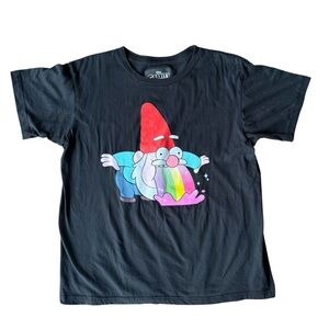 Disney Gravity Falls Garden Gnome Vomiting Rainbow Black Graphic Tee Medium